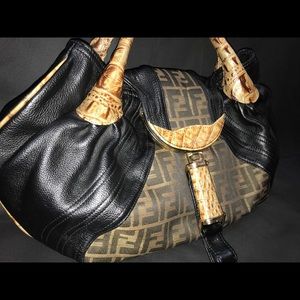 FENDI Zucca Alligator Spy Bag